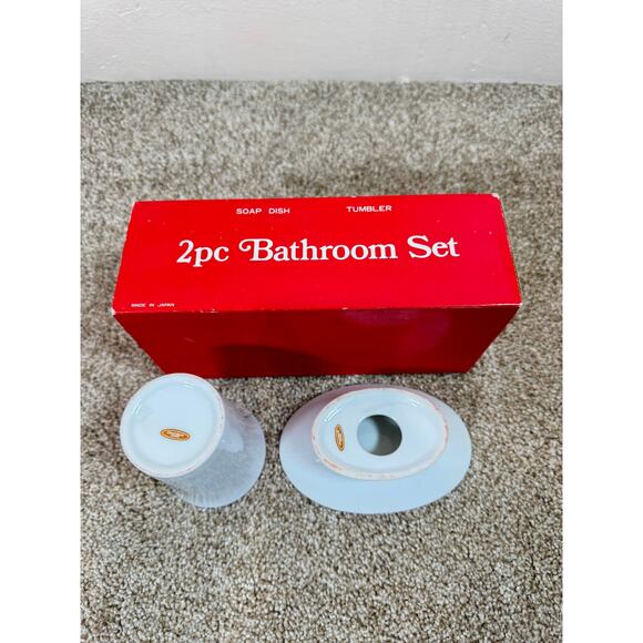VTG Ceramic Tumbler and Soap Dish Set Made in Japan Rocking Horse Christmas - Picture 2 of 7